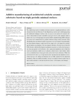 Additive manufacturing of architected catalytic ceramic substrates based on triply periodic minimal surfaces