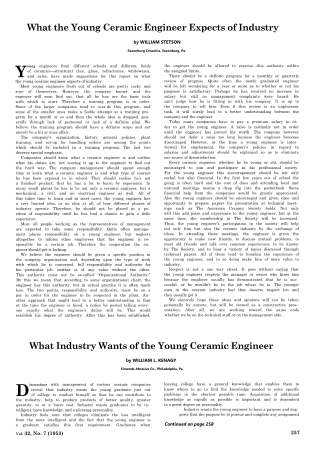 What the Young Ceramic Engineer Expects of Industry 