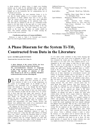 A Phase Diagrams for the System Ti-T1O2 Constructed from Data in the Literature 