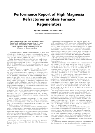 Performance Report of High Magnesia Refractories in Glass Furnace Regenerators 