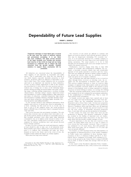 Dependability of Future Lead Supplies 