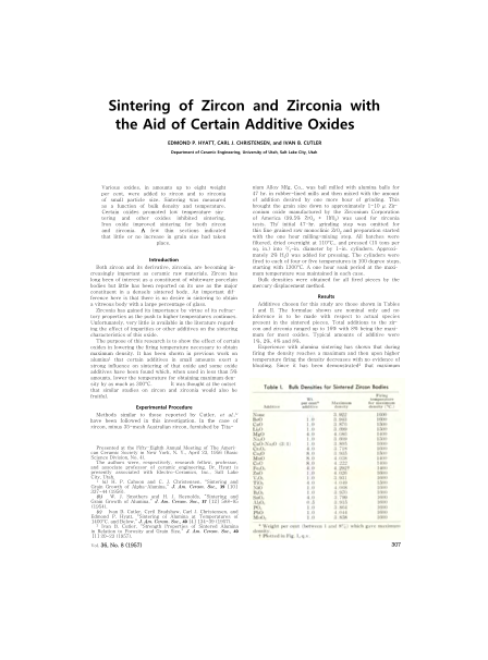 Sintering of Zircon and Zirconia with the Aid of Certain Additive Oxides 