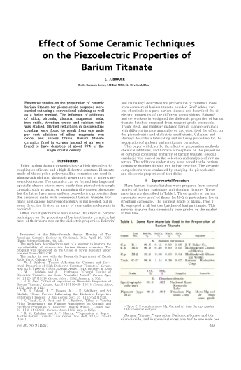 Effect of Some Ceramic Techniques on the Piezoelectric Properties of Barium Titanate 