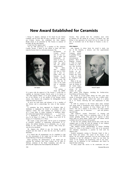 New Award Established for Ceramists 