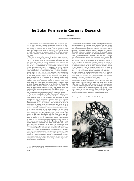 fhe Solar Furnace in Ceramic Research 