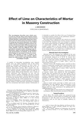 Effect of Lime on Characteristics of Mortar in Masonry Construction 