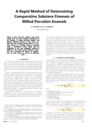 A Rapid Method of Determining Comparative Subsieve Fineness of Milled Porcelain Enamels 