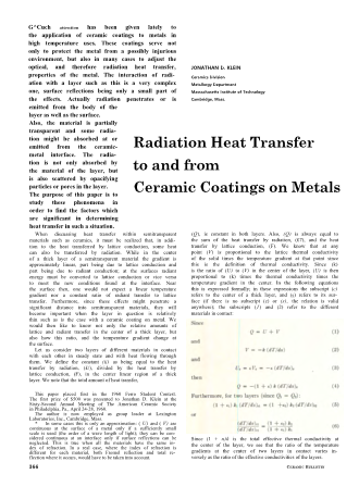 Radiation Heat Transfer to and from Ceramic Coatings on Metals 