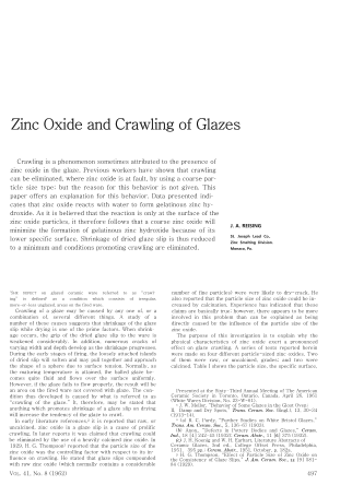 Zinc Oxide and Crawling of Glazes 