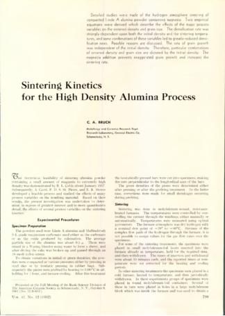 Sintering Kinetics for the High Density Alumina Process 
