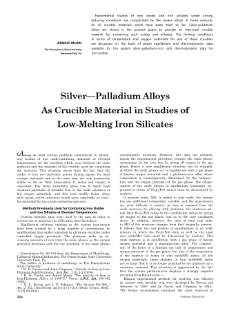 Silver-Palladium Alloys as Crucible Materials in Studies of Low-Melting Iron Silicates 