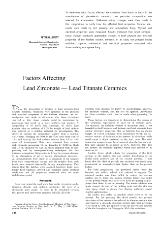 Factors Affecting Lead Zirconate-Lead Titanate Ceramics 