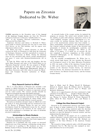 Papers on Zirconia Dedicated to Dr. Weber 