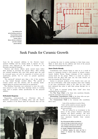 Seek Funds for Ceramic Growth 
