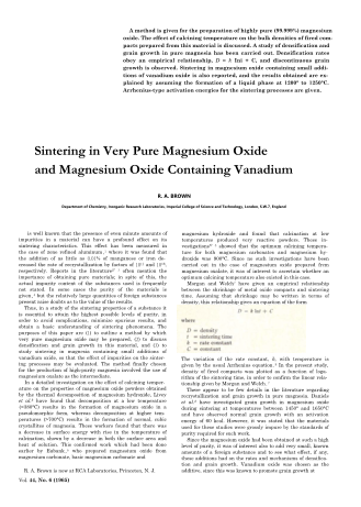 Sintering in Very Pure Magnesium Oxide and Magnesium Oxide Containing Vanadium 