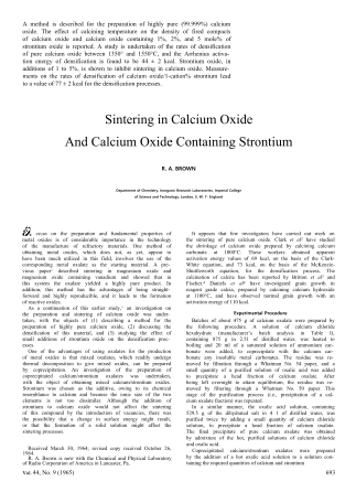 Sintering in Calcium Oxide and Calcium Oxide Containing Strontium 