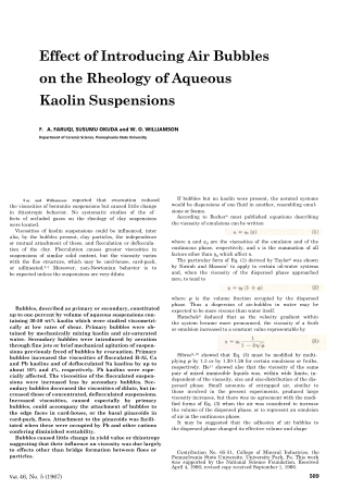 Effect of Introducing Air Bubbles on the Rheology of Aqueous Kaolin Suspensions 