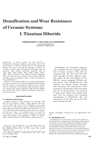 Densification and Wear Resistance of Ceramic Systems 