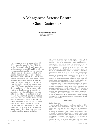 A Manganese Arsenic Borate Glass Dosimeter 