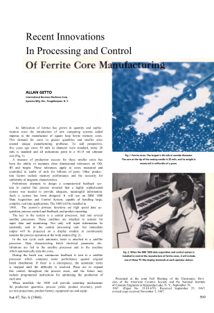 Recent Innovations in Processing and Control of Ferrite Core Manufacturing 