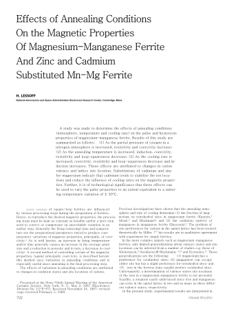 Effects of Annealing Conditions on the Magnetic Properties of Magnesium-Manganese Ferrite and Zinc and Cadmium Substituted Mn-Mg Ferrite 