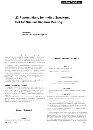 23 Papers, Many by Invited Speakers, Set for Nuclear Division Meeting 