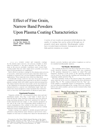 Effect of Fine Grain, Narrow Band Powders upon Plasma Coating Characteristics 