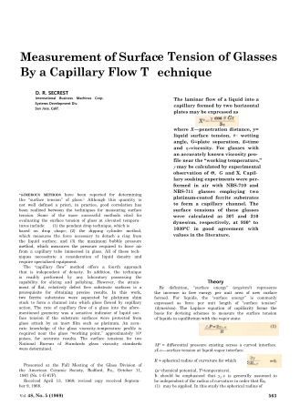 Measurement of Surface Tension of Glasses by a Capillary Flow Technique 
