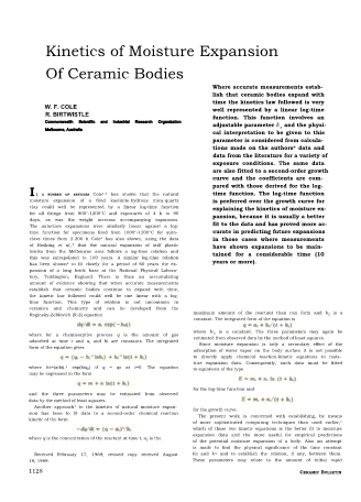 Kinetics of Moisture Expansion of Ceramic Bodies 