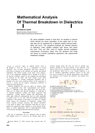 Mathmatical Analysis of Thermal Breakdown in Dielectrics 