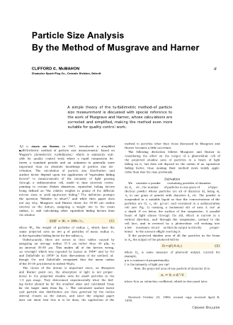 Particle Size Analysis by the Method of Musgrave and Harner 