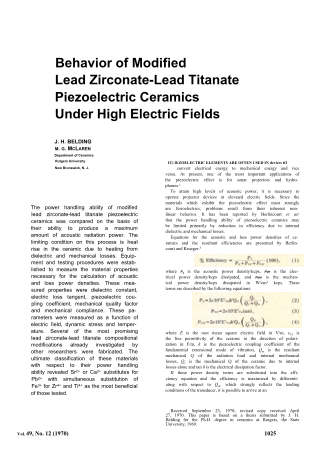 Behavior of Modified Lead Zirconate-Lead Titanate Piezoelectric Ceramics Under High Electric Fields 