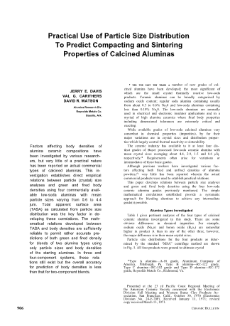 Practical Use of Particle Size Distribution to Predict Compacting and Sintering Properties of Calcined Aluminas 