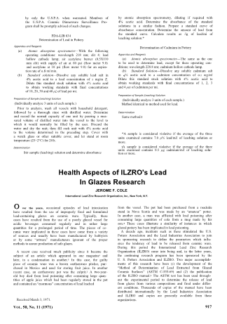 Health Aspects of ILZRO's Lead in Glazes Research 