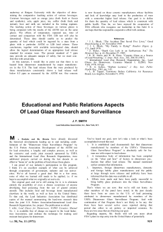 Educational and Public Relations Aspects of Lead Glaze Research and Survellance 