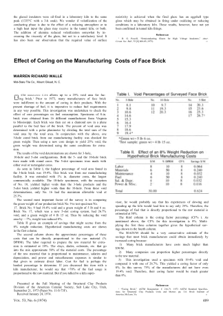 Effect of Coring on the Manufacturing Costs of Face Brick