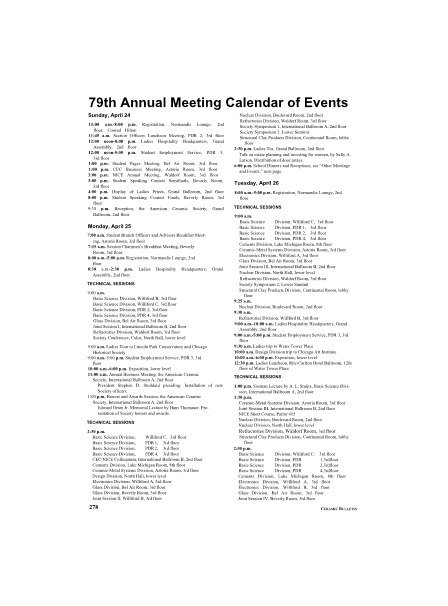 79th Annual Meeting Calendar of Events 