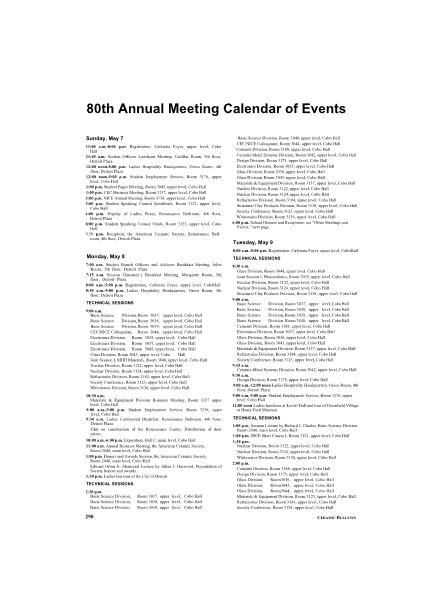 80th Annual Meeting Calendar of Events 