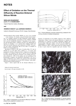 Effect of Oxidation on the Thermal Diffusivity of Reaction Sintered Silicon Nitride