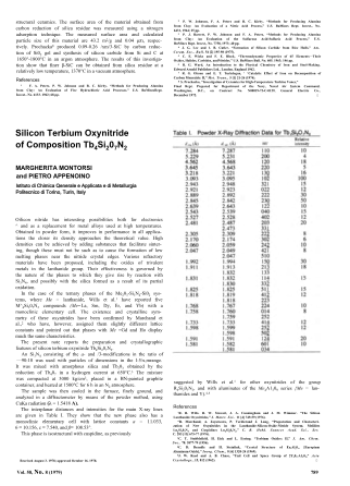 Silicon Terbium Oxynitride of Compositions TbaSo2O7N2
