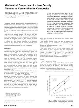 Mechanical Properties of a Low Density Aluminous Cement/Perlite Composite