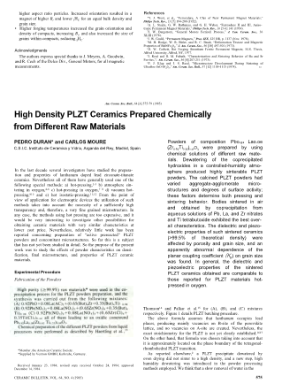 High Density PLZT Ceramics Prepared Chemically from Different Raw Materials