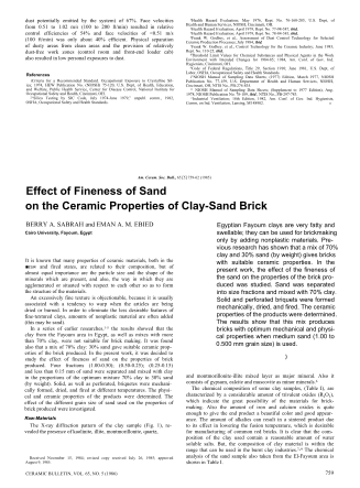 Effect of Fineness of Sand on the Ceramic Properties of Clay-Sand Brick