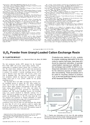U3O8 Powder from Uranyl-Loaded Cation Exchange Resin