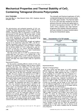 Mechanical Properties and Thermal Stability of CeO2 Containing Tetragonal Zirconia Polycrystals