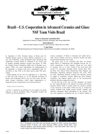 Brazil-U.S. Cooperation in Advanced Ceramics and Glass: NSF Team Visits Brazil