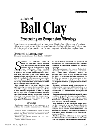 Effects of Ball Clay Processing on Suspension Rheology