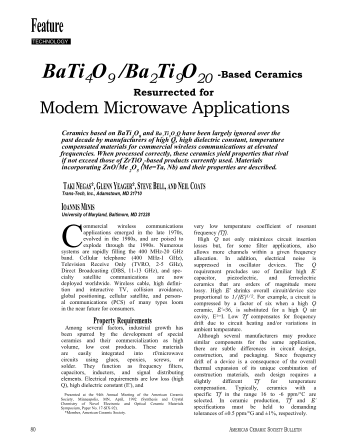 BaTI4O9ZBa2Ti9O20-Based Ceramics Resurrrected for Modem Microwave Applications
