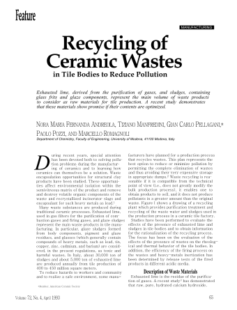 Recycling of Ceramic Wastes in Tile Bodies to Reduce Pollution