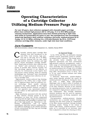 Operating Characteristics of a Cartridge Collector Utilizing Medium-Pressure Purge Air